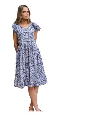 Downeast Charming Dress in Blue Ditsy Large New Womens Long Gown Dress